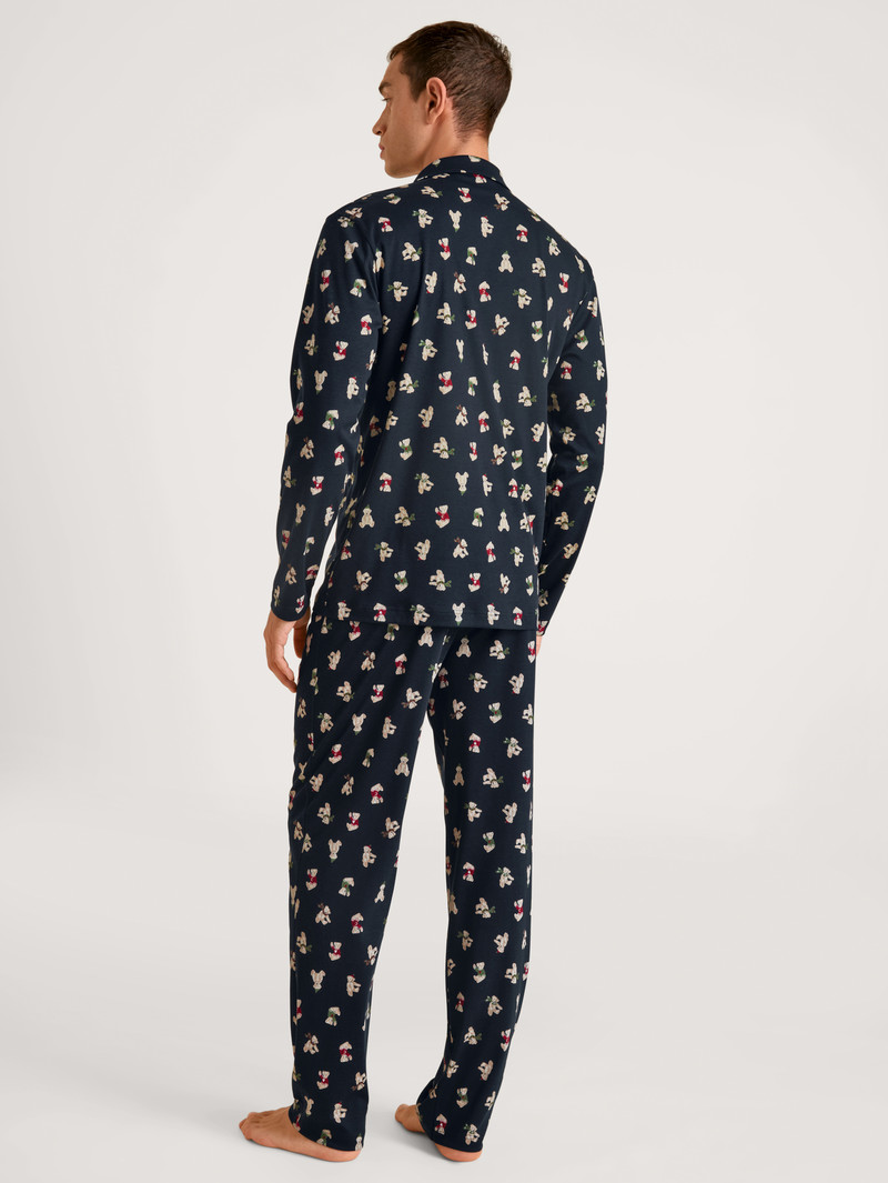 Men Calida Relax Teddy Pyjama Buttoned Sleepwear Dark Sapphire | 683495-DER