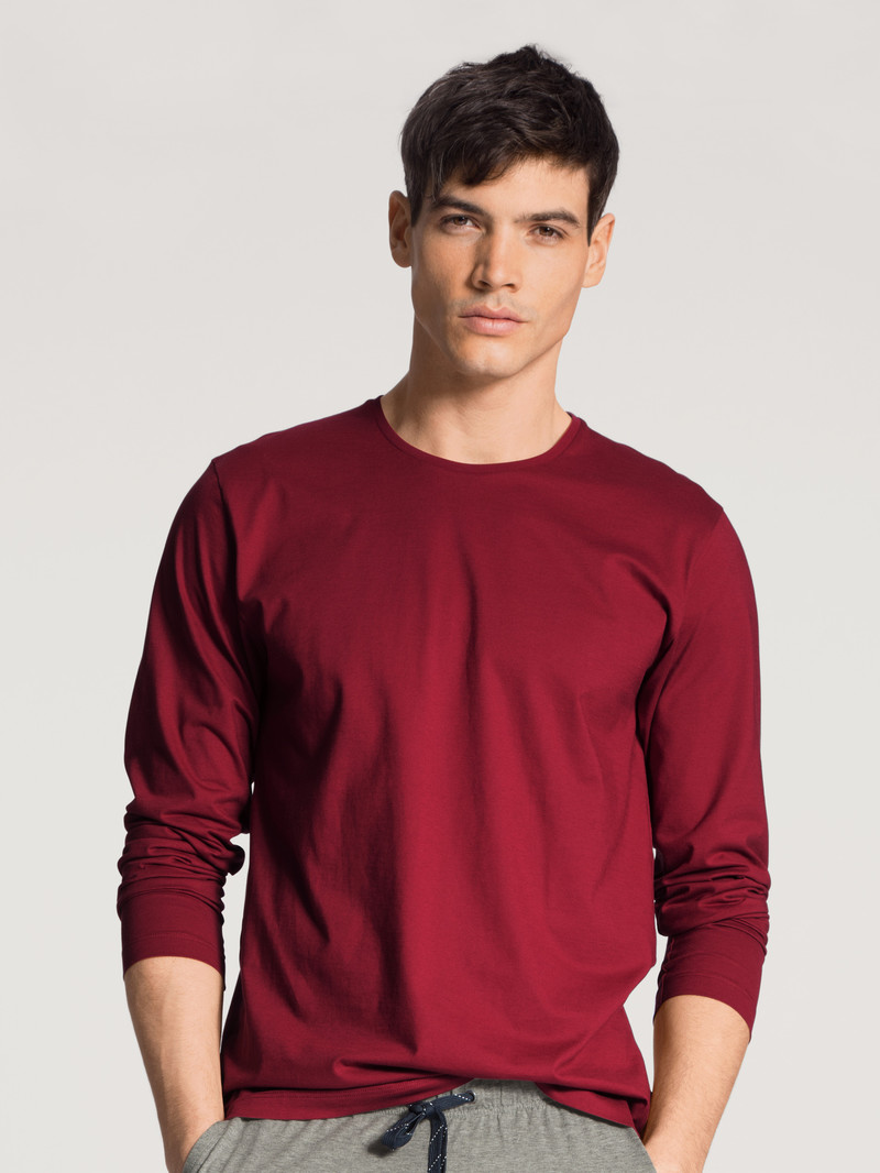 Men Calida Remix Basic Sleep Shirt Long Sleeve Loungewear Rumba Red | 106954-AWE