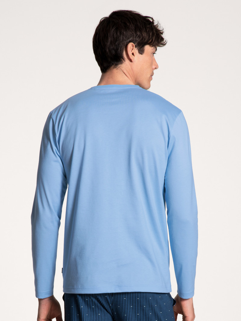 Men Calida Remix Basic Sleep Shirt Long Sleeve Loungewear Placid Blue | 169347-PNB