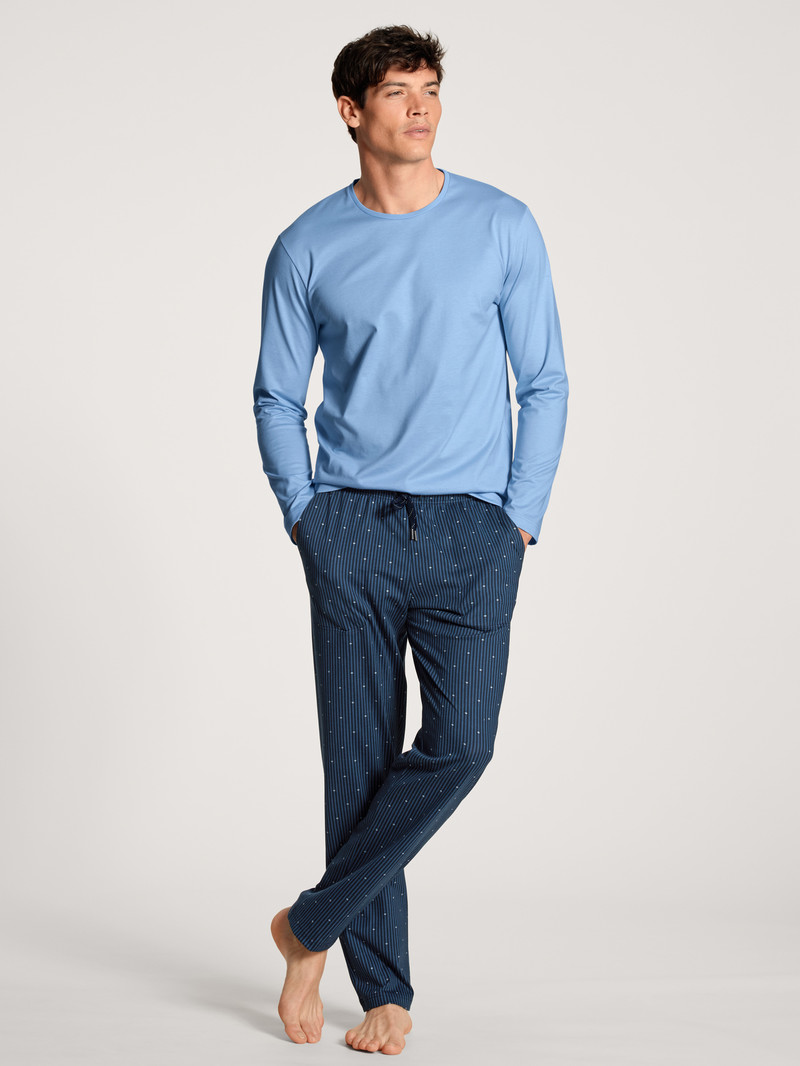 Men Calida Remix Basic Sleep Shirt Long Sleeve Loungewear Placid Blue | 169347-PNB