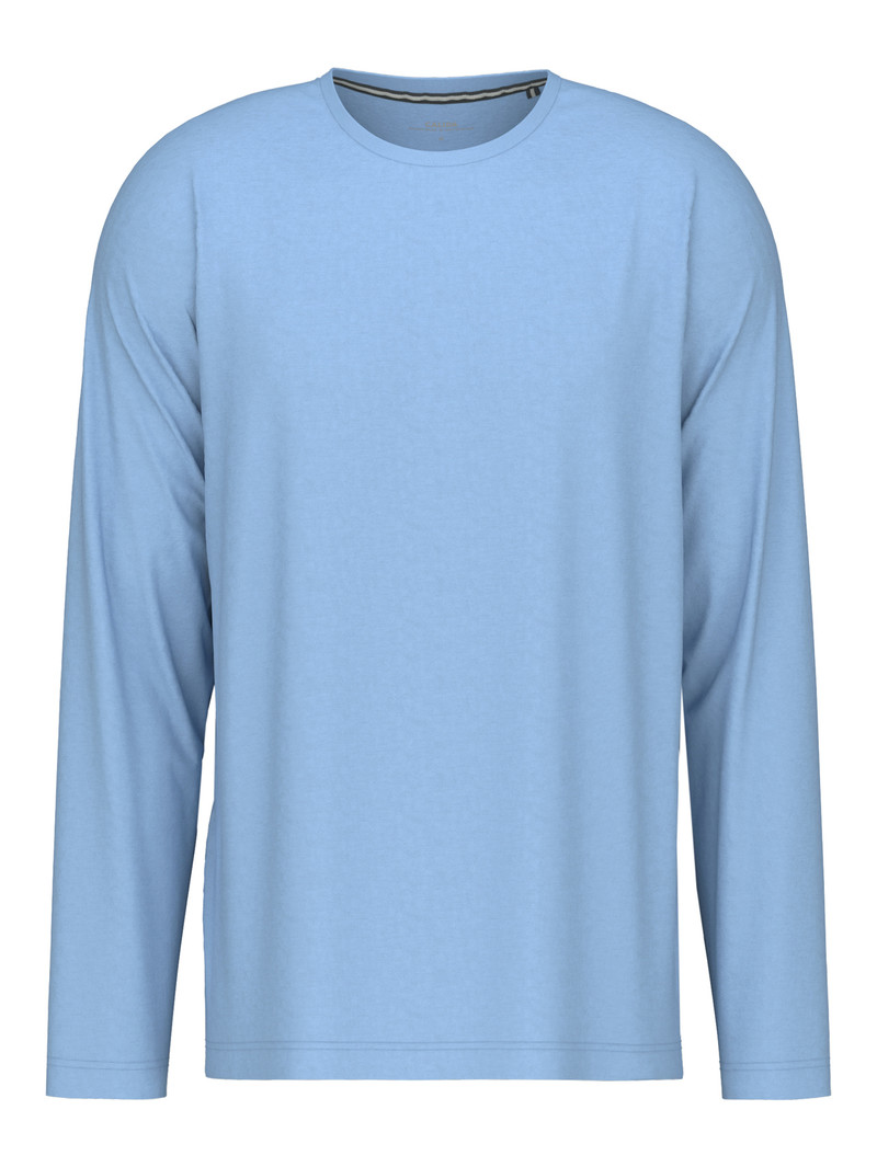 Men Calida Remix Basic Sleep Shirt Long Sleeve Loungewear Placid Blue | 169347-PNB