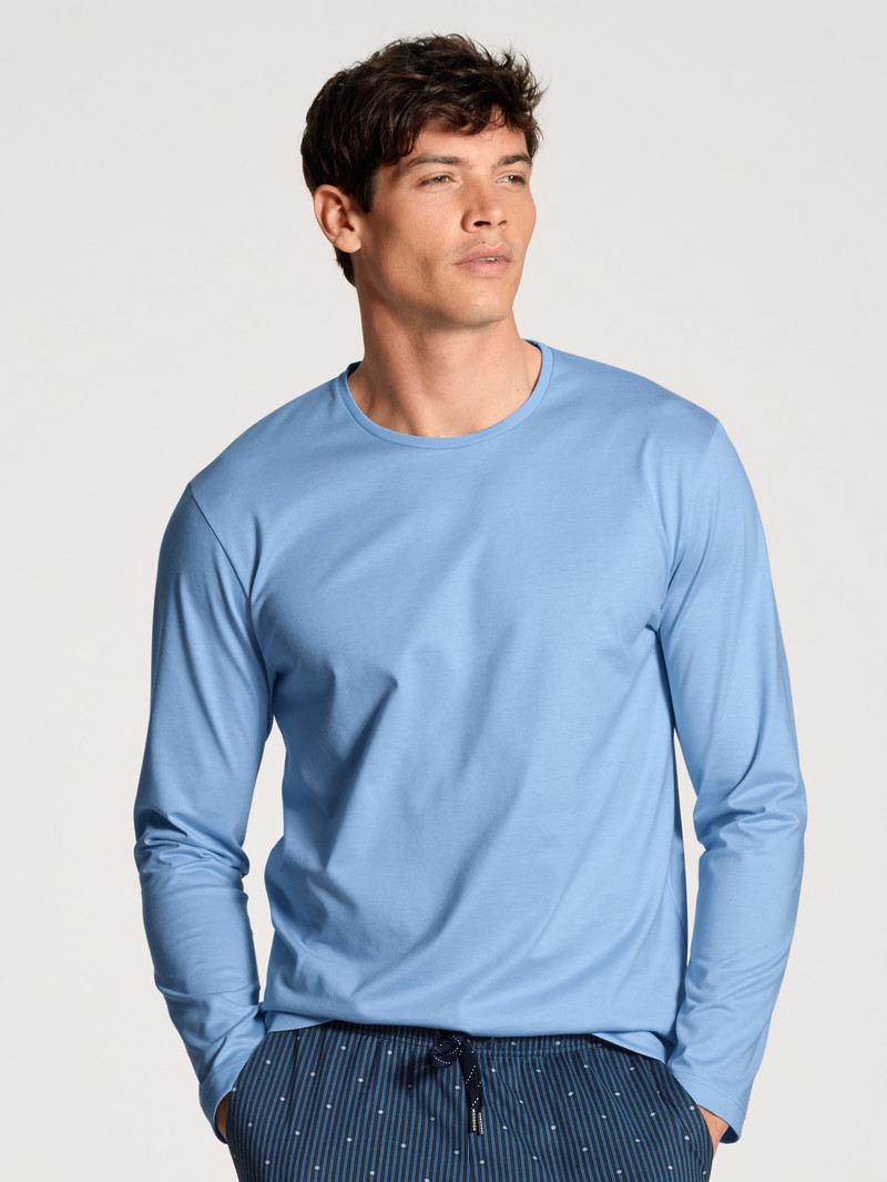 Men Calida Remix Basic Sleep Shirt Long Sleeve Loungewear Placid Blue | 169347-PNB