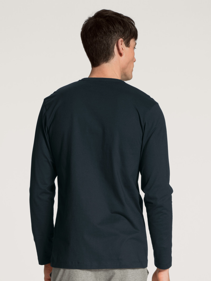 Men Calida Remix Basic Sleep Shirt Long Sleeve Sleepwear Dark Sapphire | 986451-WCH