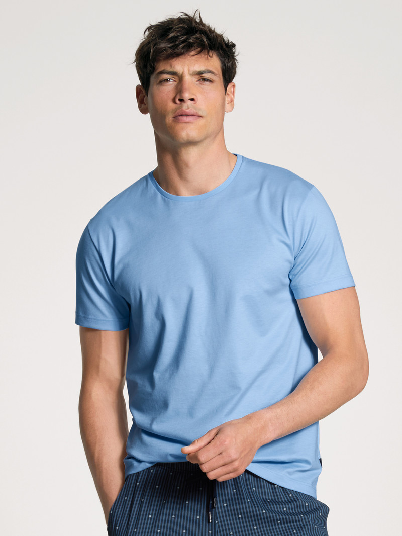 Men Calida Remix Basic Sleep T-shirt Sleepwear Placid Blue | 532781-EPM