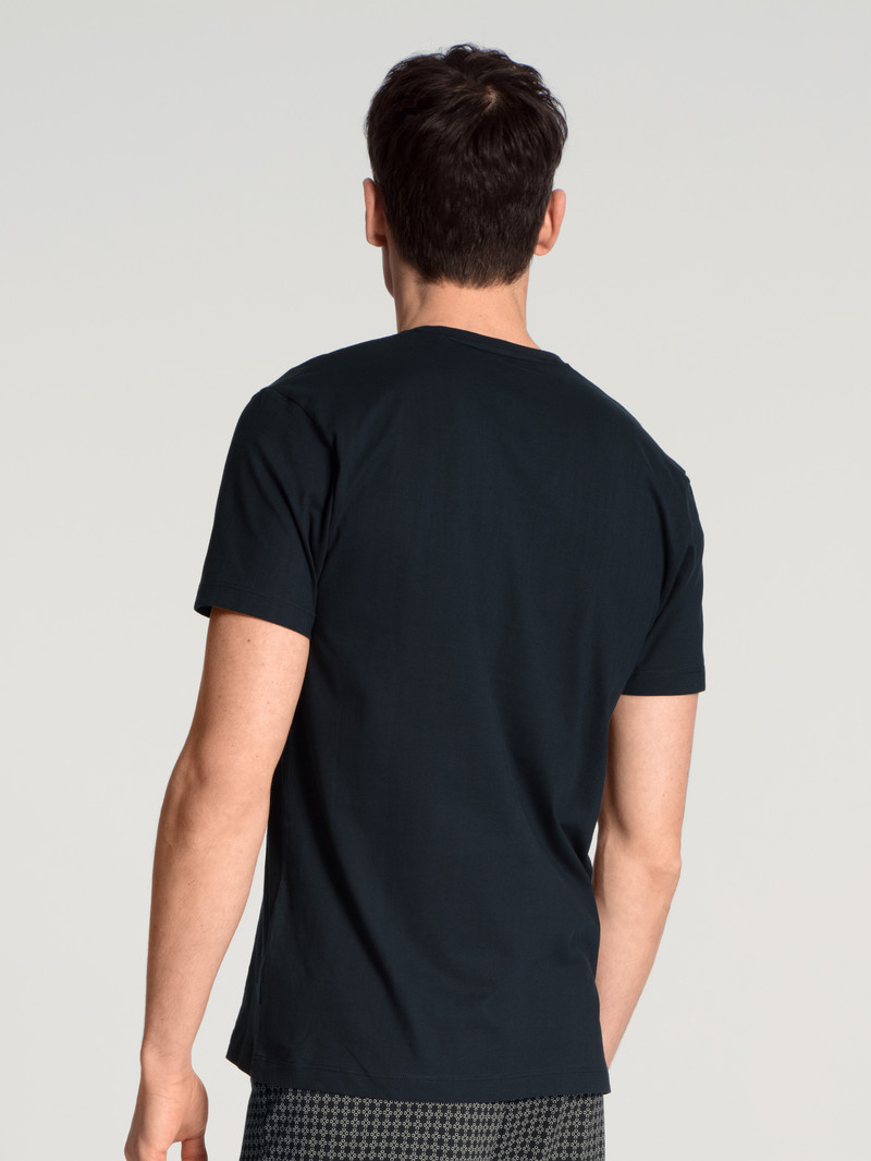 Men Calida Remix Basic Sleep V-shirt Sleepwear Dark Sapphire | 582013-OWC