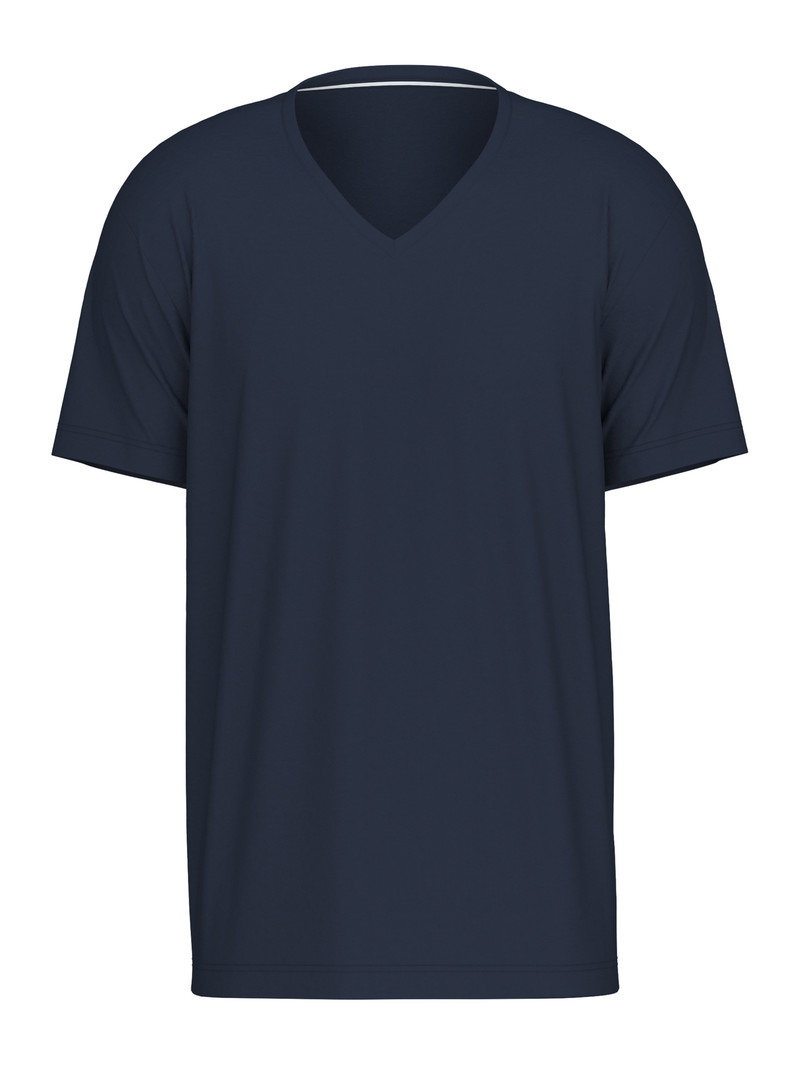 Men Calida Remix Basic Sleep V-shirt Sleepwear Dark Sapphire | 582013-OWC