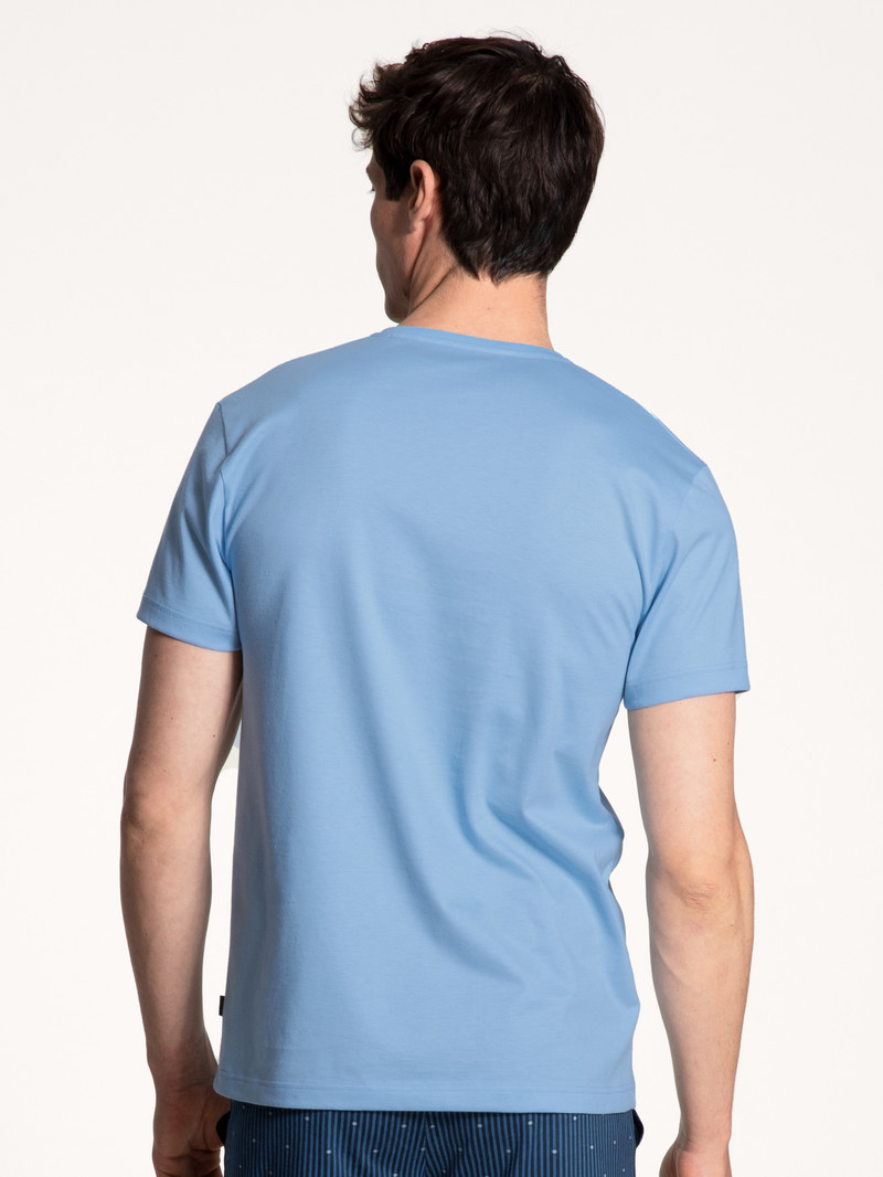 Men Calida Remix Basic Sleep V-shirt Sleepwear Placid Blue | 901367-PZN