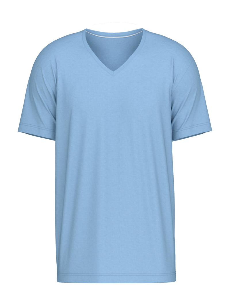 Men Calida Remix Basic Sleep V-shirt Sleepwear Placid Blue | 901367-PZN