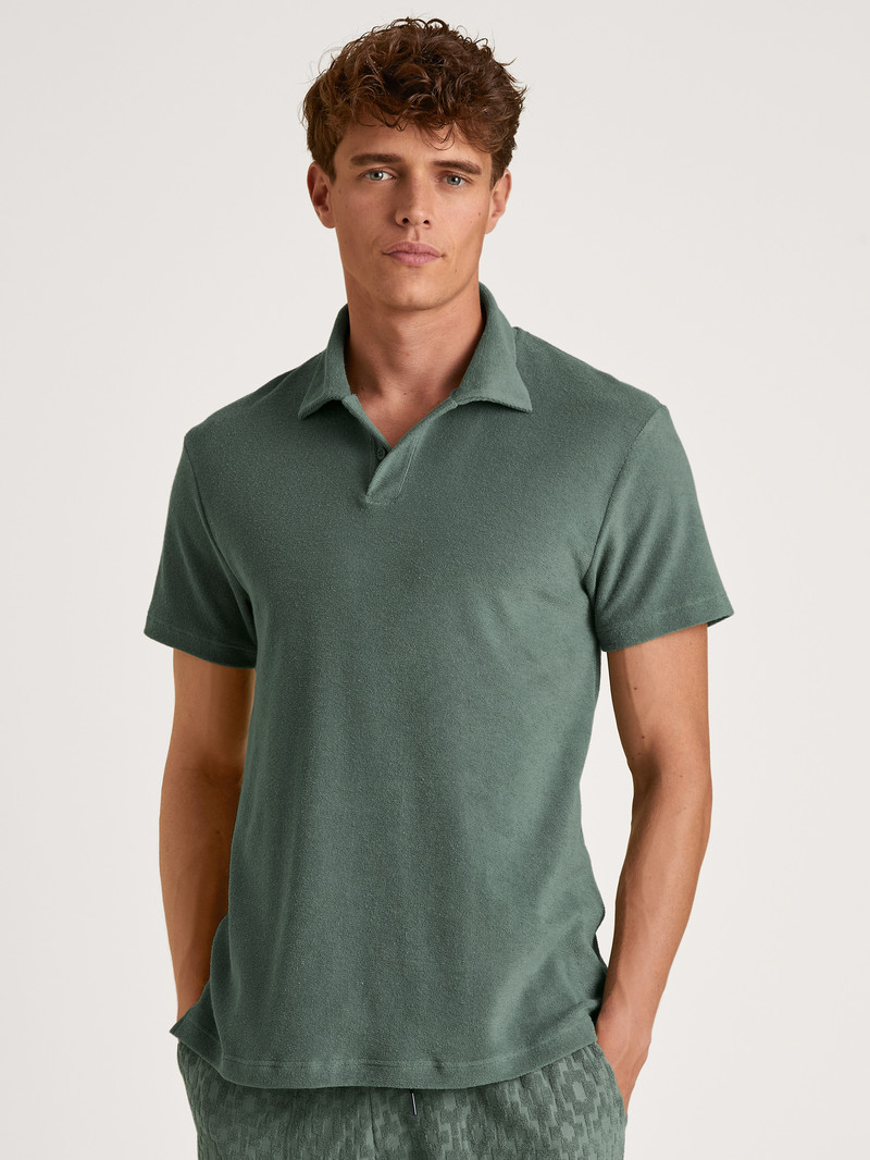 Men Calida Rmx Lounge Holiday Poloshirt Loungewear Laurel Green | 086732-ACH