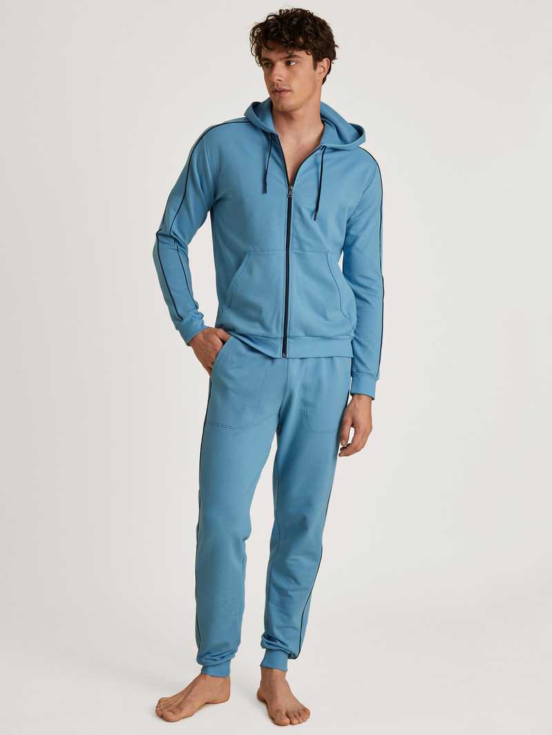 Men Calida Rmx Lounge Leisure Jacket Loungewear Niagara Blue | 492563-IXP