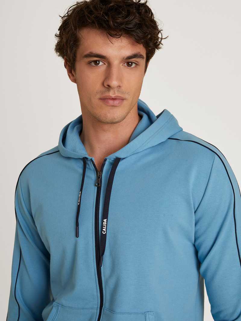 Men Calida Rmx Lounge Leisure Jacket Loungewear Niagara Blue | 492563-IXP