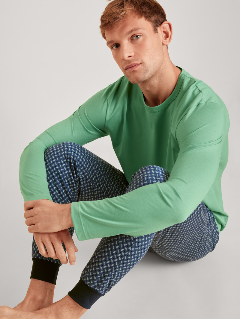 Men Calida Rmx Sleep Enjoy Shirt Long Sleeve Sleepwear Ming Green | 183256-DTZ