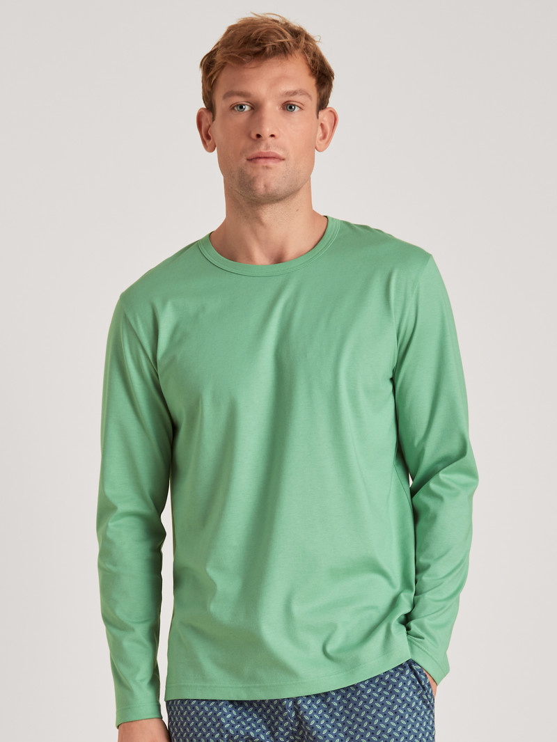 Men Calida Rmx Sleep Enjoy Shirt Long Sleeve Sleepwear Ming Green | 183256-DTZ