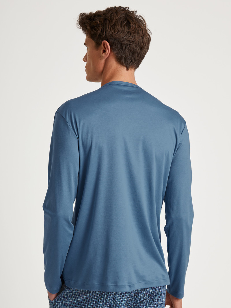 Men Calida Rmx Sleep Free Shirt Long Sleeve Sleepwear Coronet Blue | 672540-HNT