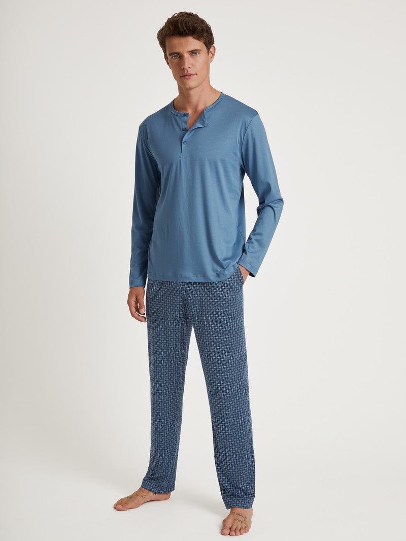 Men Calida Rmx Sleep Free Shirt Long Sleeve Sleepwear Coronet Blue | 672540-HNT