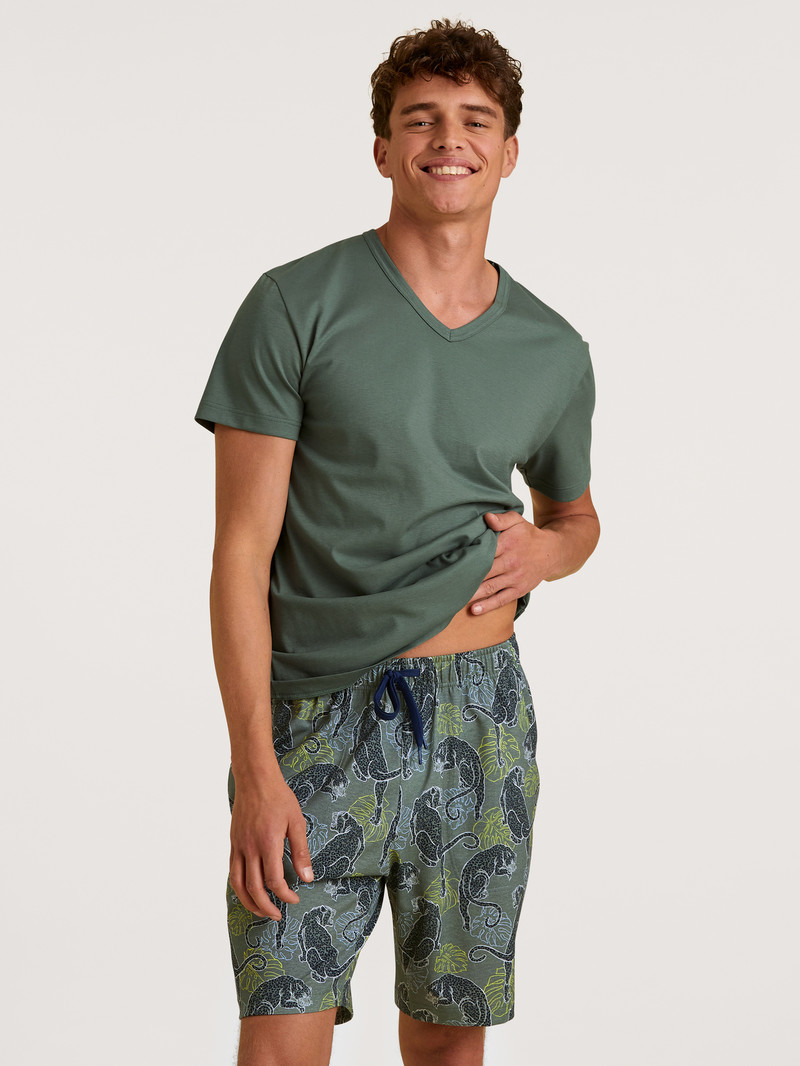 Men Calida Rmx Sleep Holiday Bermudas Sleepwear Laurel Green Print | 354816-RZC