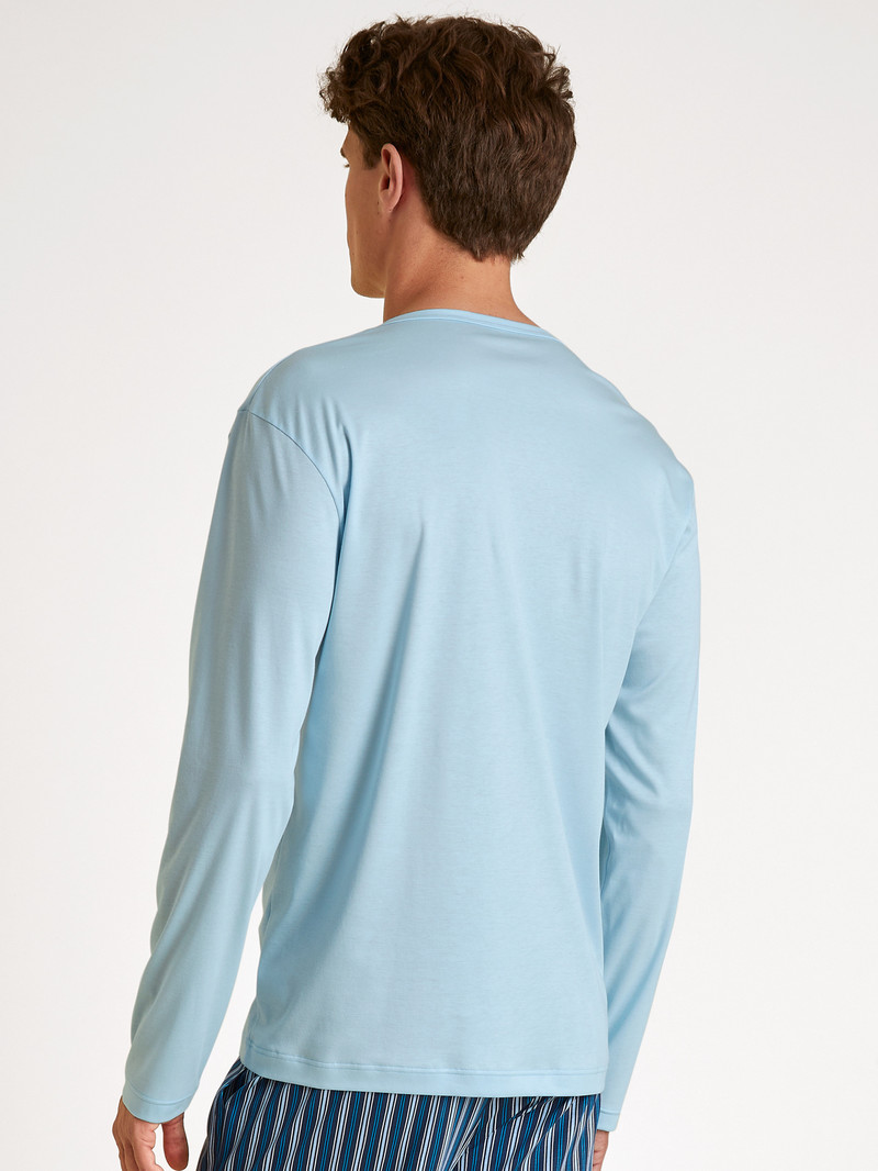 Men Calida Rmx Sleep Leisure Shirt Long Sleeve Loungewear Cascade Blue | 504769-AVB