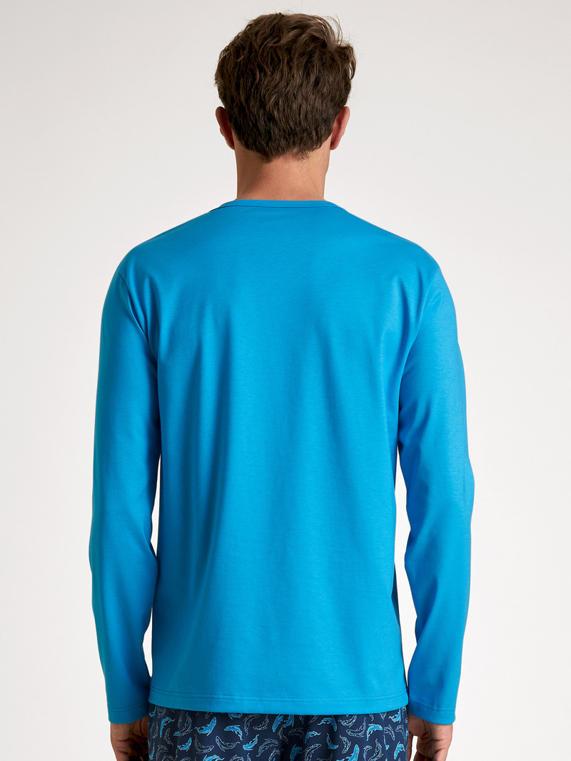 Men Calida Rmx Sleep Leisure Shirt Long Sleeve Loungewear Danube Blue | 582061-NZF