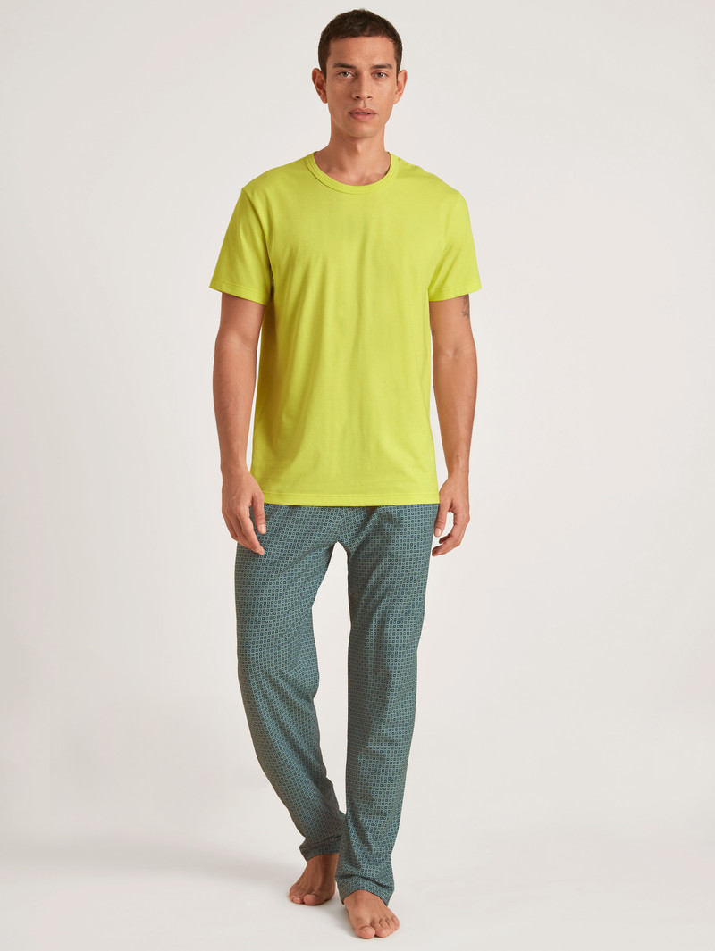 Men Calida Rmx Sleep Weekend Shirt Short Sleeve Sleepwear Lemonade Green | 640189-MBV