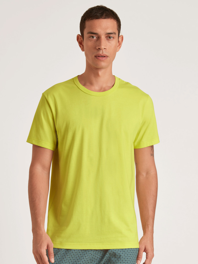 Men Calida Rmx Sleep Weekend Shirt Short Sleeve Sleepwear Lemonade Green | 640189-MBV