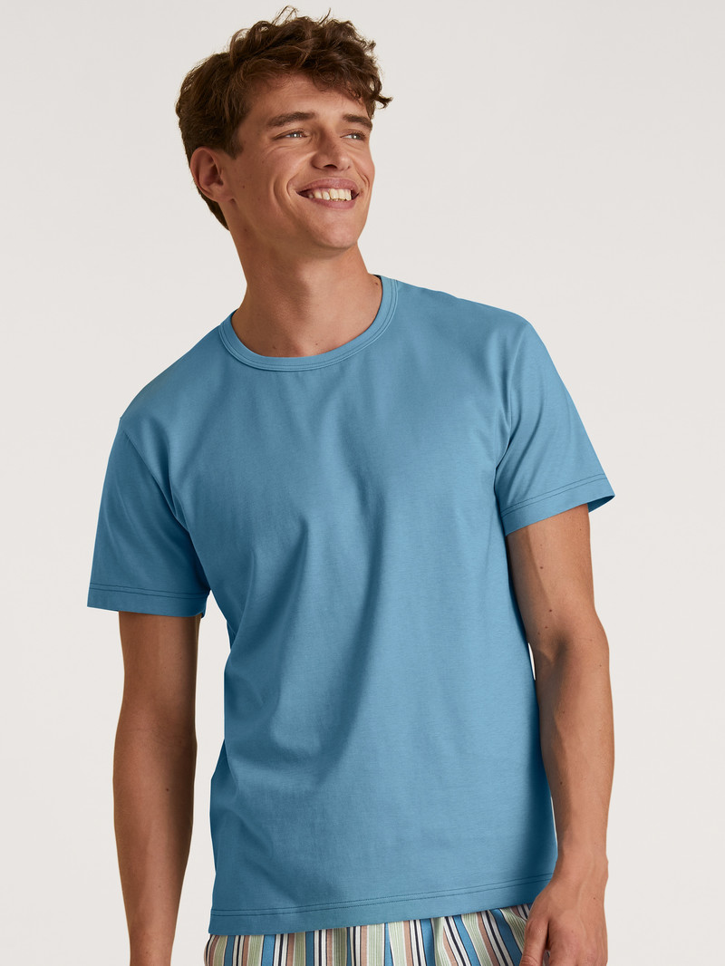 Men Calida Rmx Sleep Weekend T-shirt Summer Outfits Niagara Blue | 856139-TNG