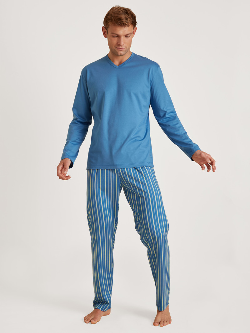 Men Calida Special Pyjama Sleepwear Indian Blue | 347250-ACS