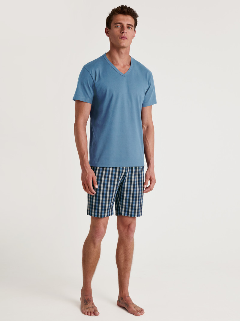 Men Calida Special Short Pyjama Sleepwear Coronet Blue | 389762-OST