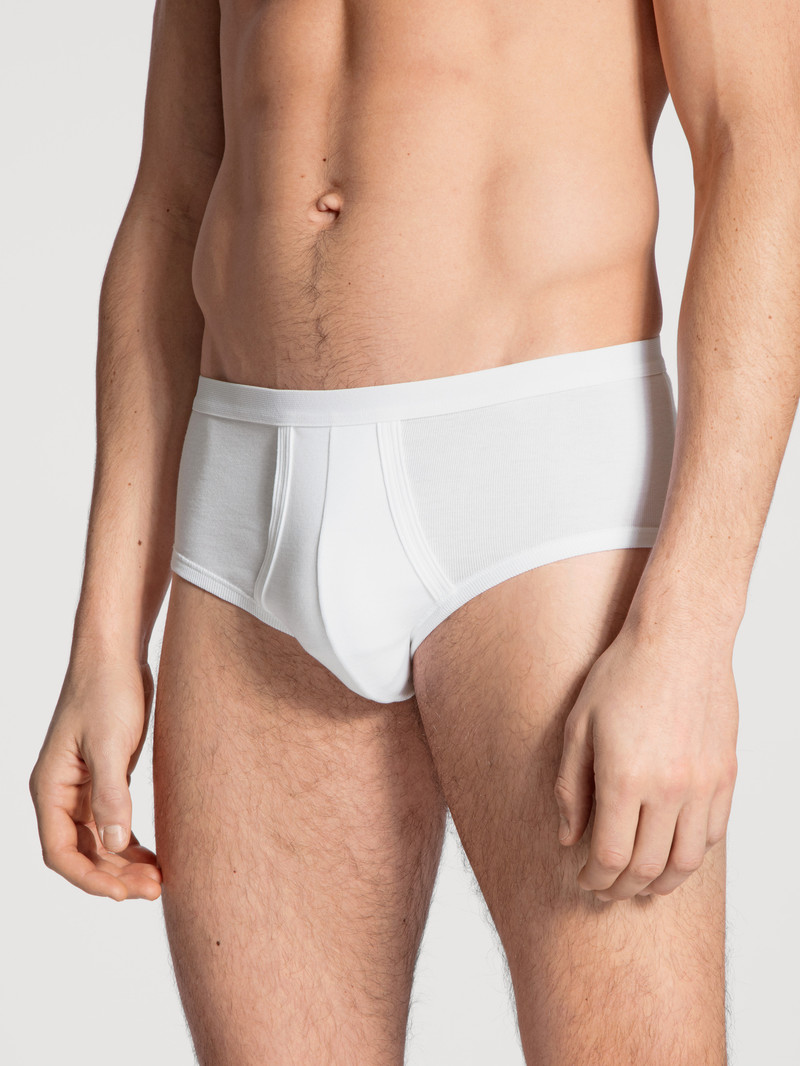 Men Calida Twisted Cotton Classic Brief With Fly Underwear Weiss | 890126-KPX