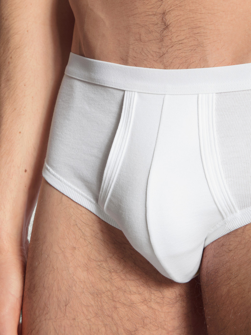 Men Calida Twisted Cotton Classic Brief With Fly Underwear Weiss | 890126-KPX