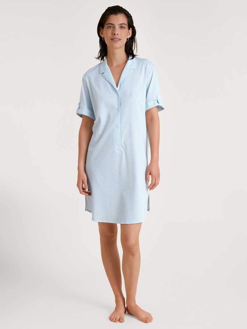 Women Calida Amalfi Journey Nightdress, Length 95 Cm Sleepwear Cascade Blue | 635170-KLB