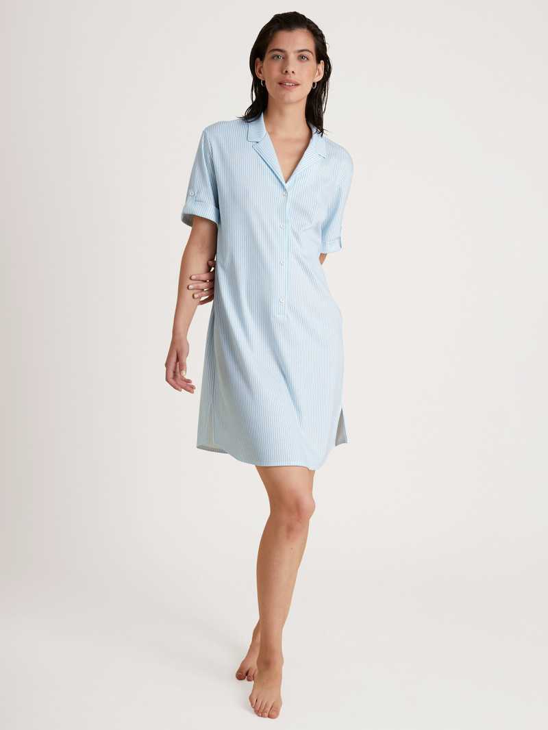 Women Calida Amalfi Journey Nightdress, Length 95 Cm Sleepwear Cascade Blue | 635170-KLB