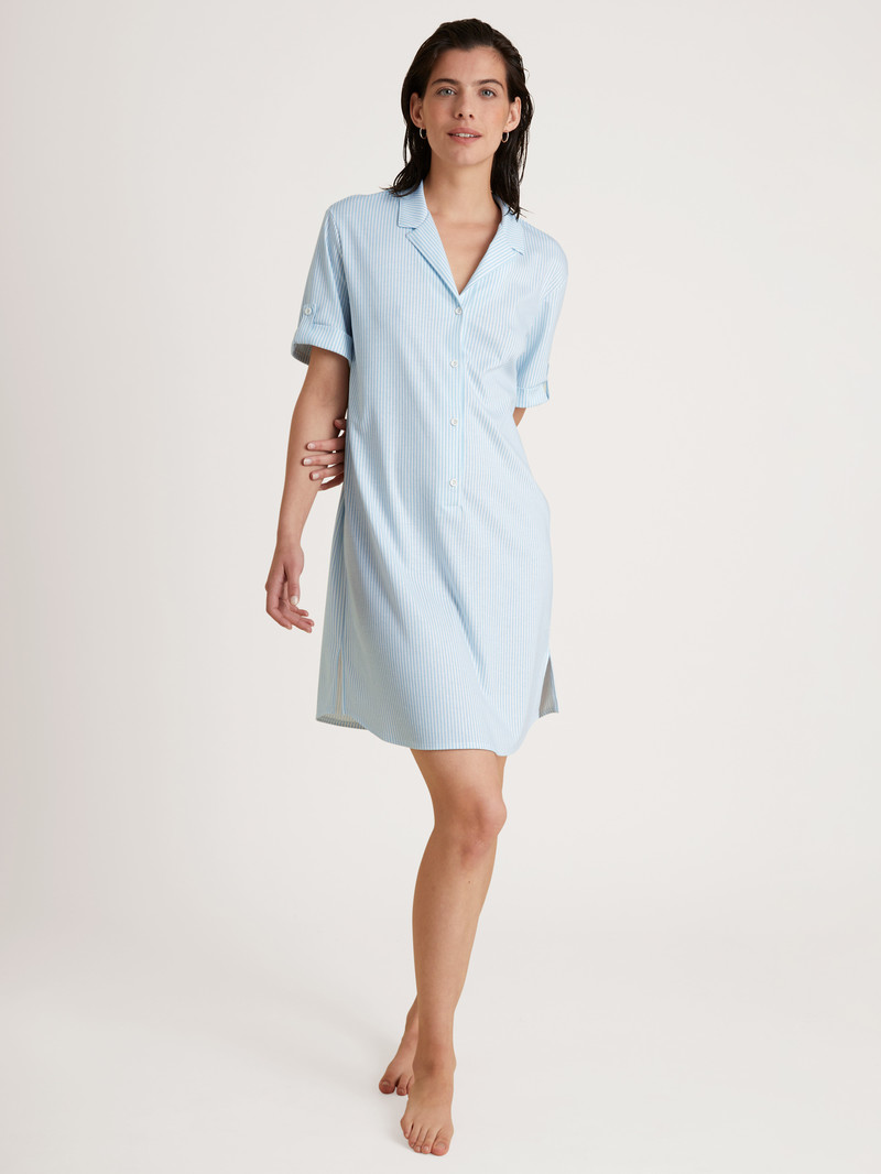 Women Calida Amalfi Journey Nightdress, Length 95 Cm Loungewear Cascade Blue | 254931-RYM