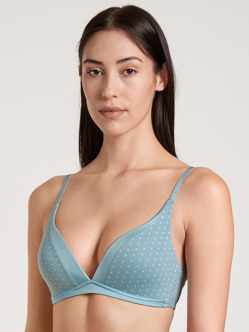 Women Calida Cate Print Triangle Soft Bra With Cup Underwear Blue Satin | 641237-DFN