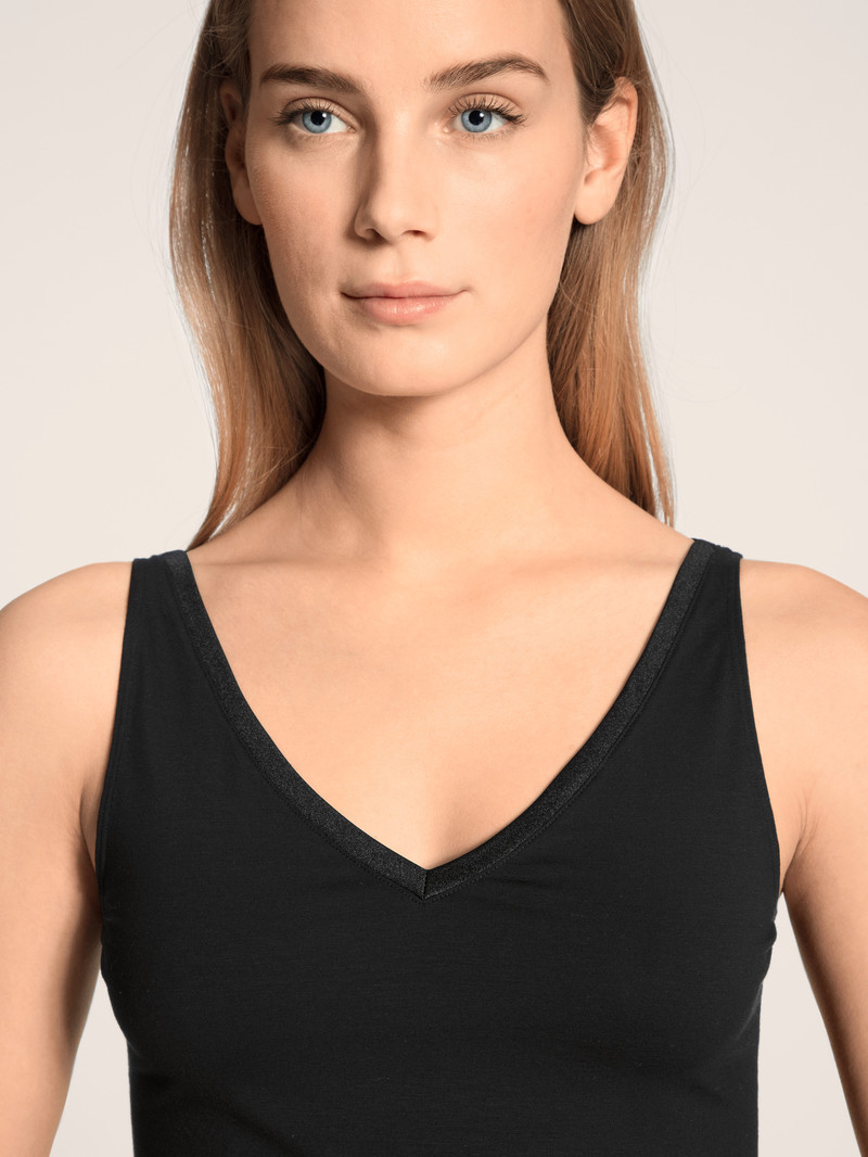 Women Calida Cate Tank-top Underwear Schwarz | 701426-ZPX