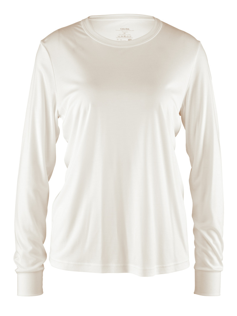 Women Calida Circular Lounge Long-sleeved Shirt, Cradle To Cradle Certified® Yoga Star White | 684951-MZD