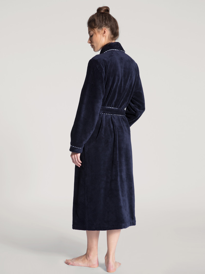 Women Calida Cosy Shower Bathrobe Bathrobes Dark Lapis Blue | 068294-AYS