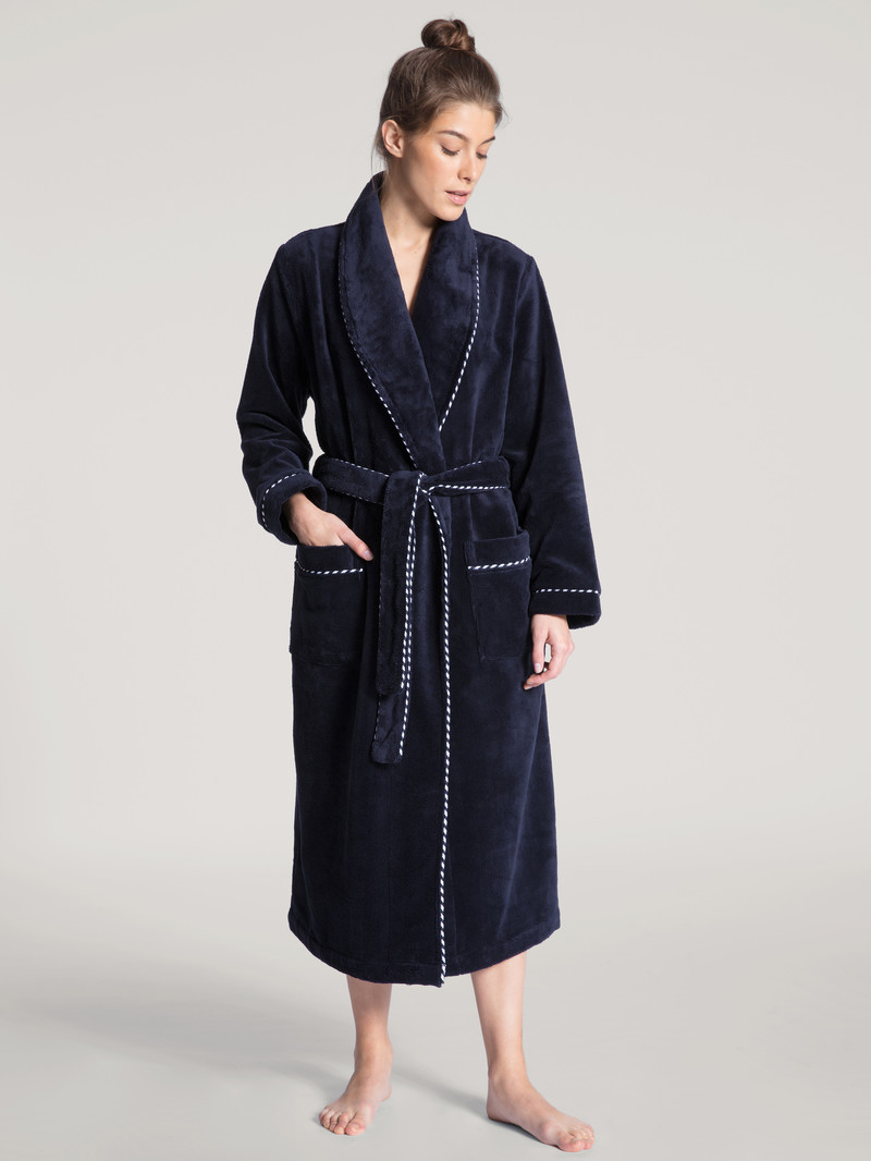 Women Calida Cosy Shower Bathrobe Bathrobes Dark Lapis Blue | 068294-AYS