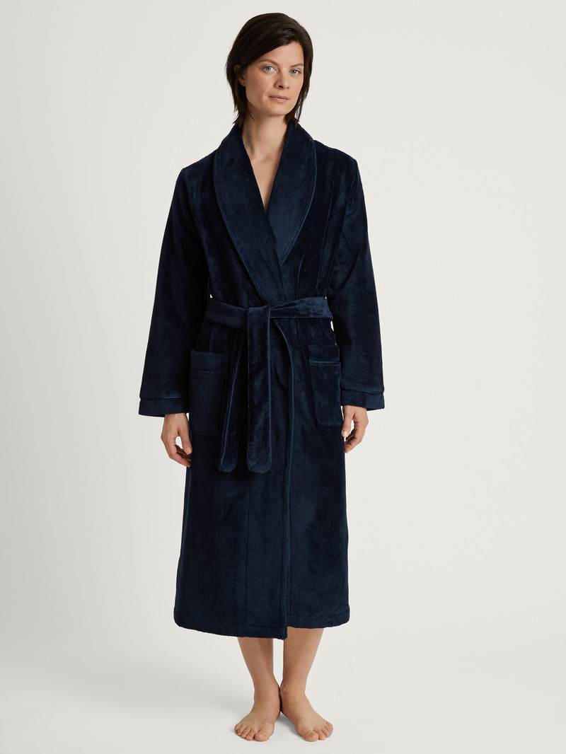 Women Calida Cosy Shower Bathrobe Bathrobes New Dark Lapis Blue | 863274-JQT