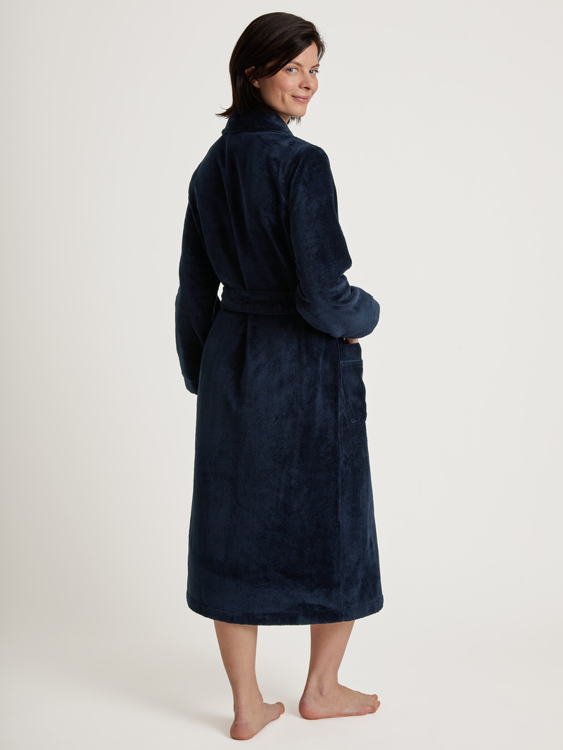 Women Calida Cosy Shower Bathrobe Bathrobes New Dark Lapis Blue | 863274-JQT