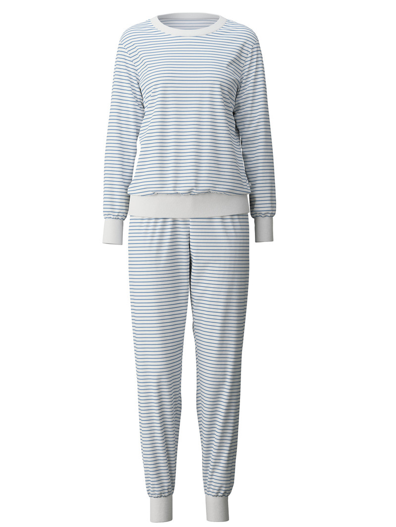 Women Calida Cotton Stripes Pyjama With Cuff Sleepwear Endless Sky | 036458-DYF