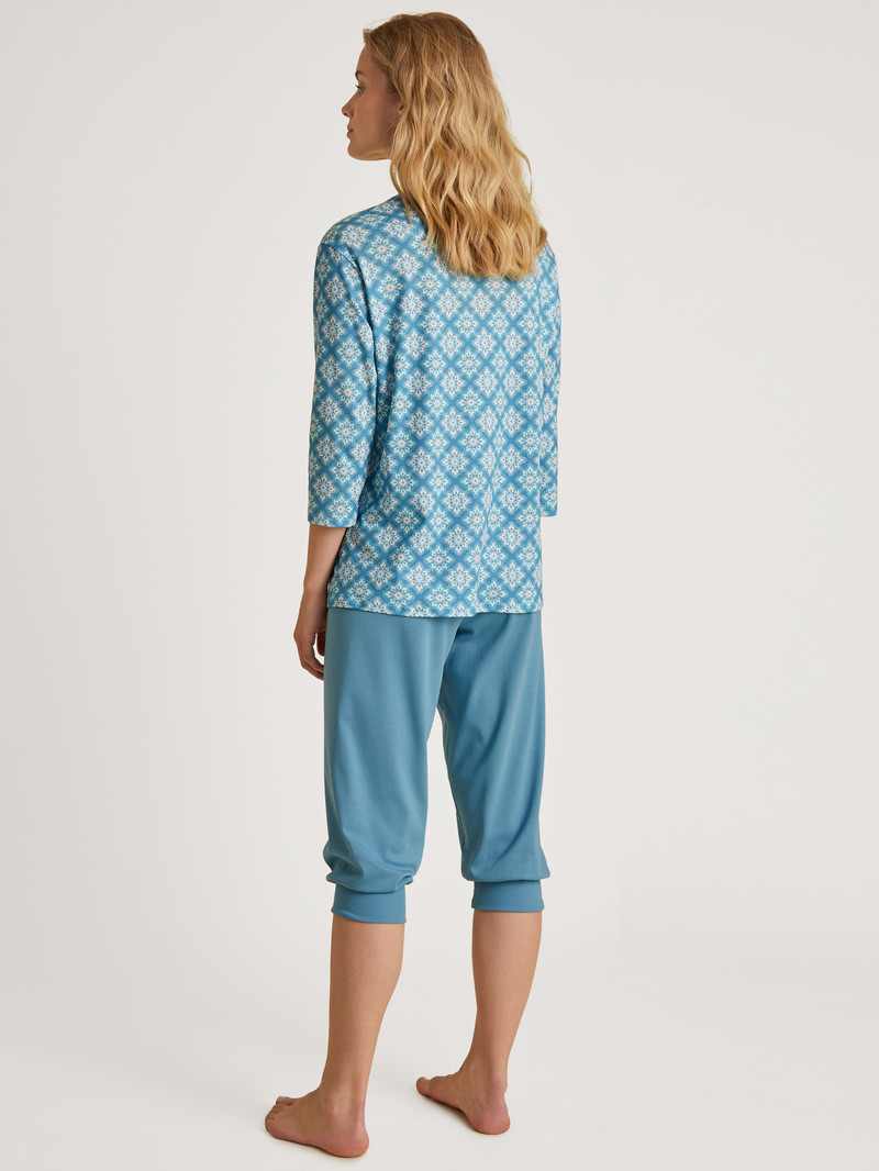 Women Calida Daylight Dreams 3/4 Pyjama Sleepwear Niagara Blue | 703819-VHU