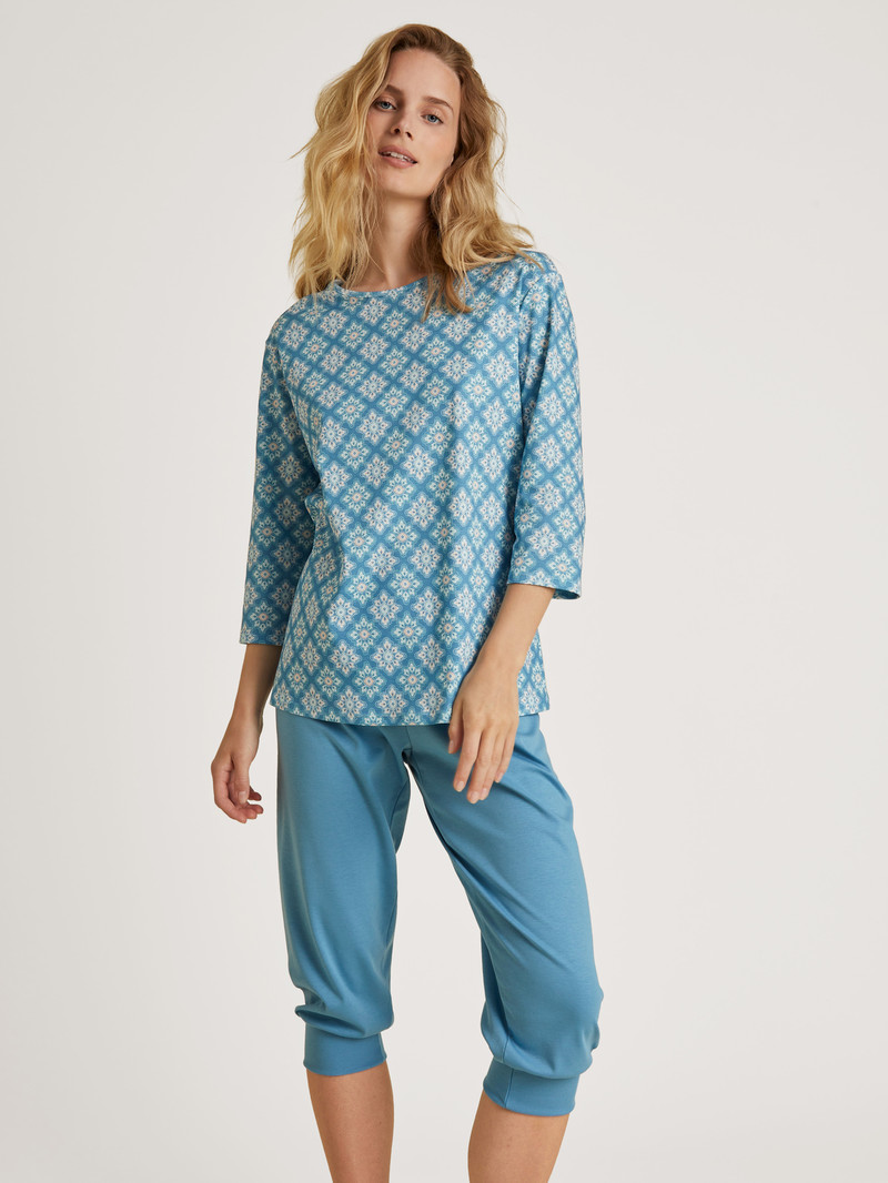 Women Calida Daylight Dreams 3/4 Pyjama Sleepwear Niagara Blue | 703819-VHU