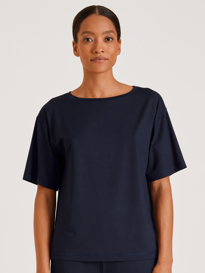 Women Calida Dsw Balancing Shirt Short Sleeve Deepsleepwear Dark Lapis Blue | 023674-SOK