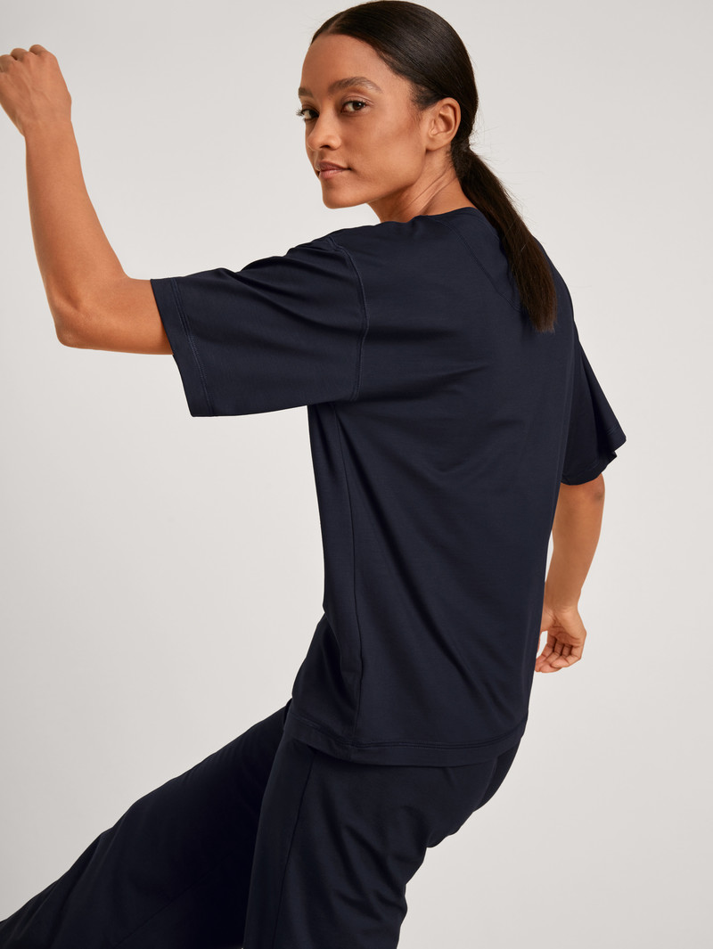 Women Calida Dsw Balancing Shirt Short Sleeve Deepsleepwear Dark Lapis Blue | 023674-SOK