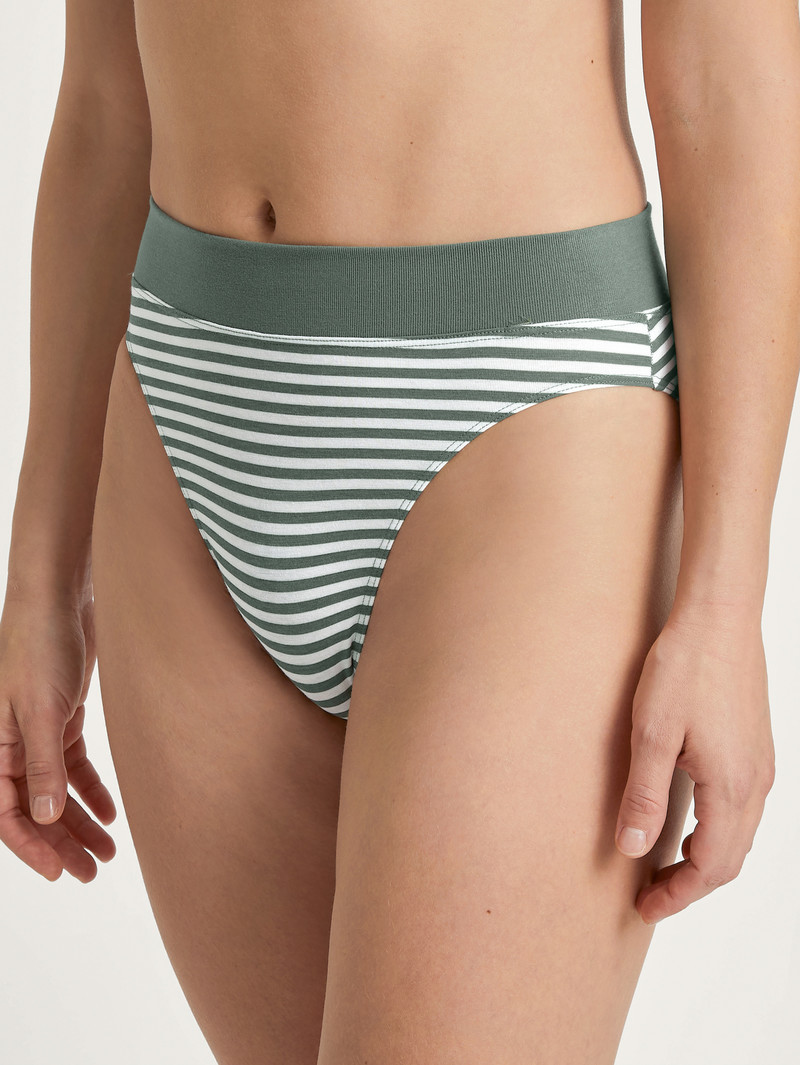 Women Calida Elastic Brief, High Waist Yoga Laurel Green Print | 059246-OLT