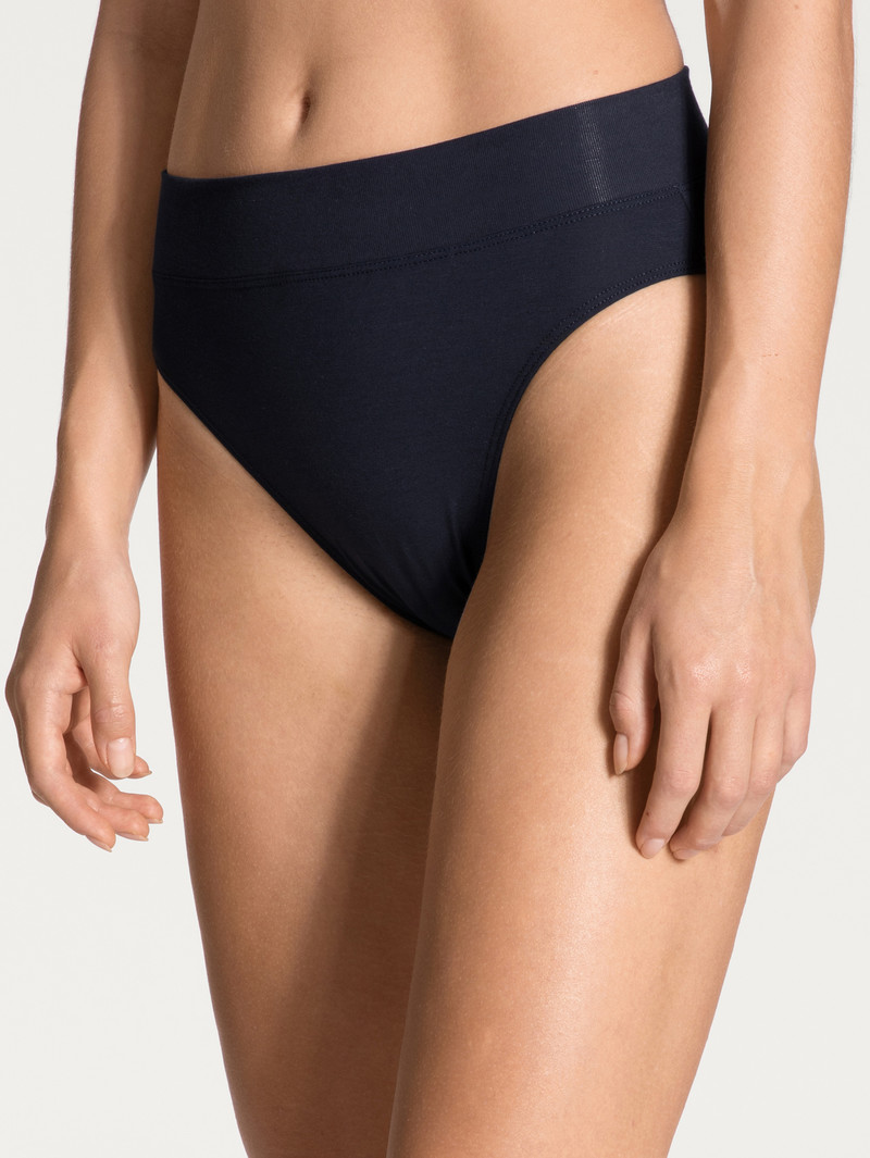 Women Calida Elastic Brief With Soft Waistband In Double Pack, High Waist Underwear Dark Lapis Blue | 487506-AZX