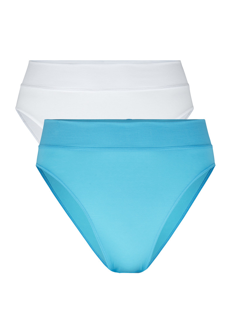 Women Calida Elastic Duopack Brief Soft Waistband, High Waist Underwear Blue Topaz | 974180-TEC