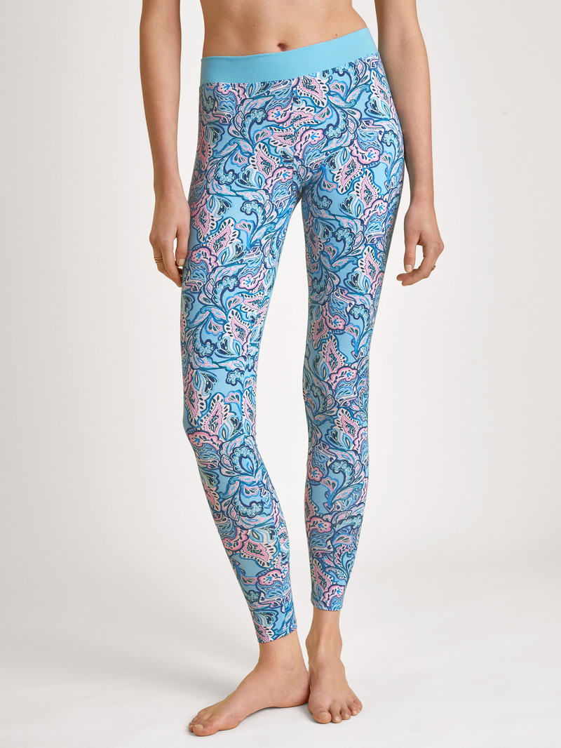 Women Calida Elastic Trend Leggings Yoga Blue Topaz | 708516-UGS