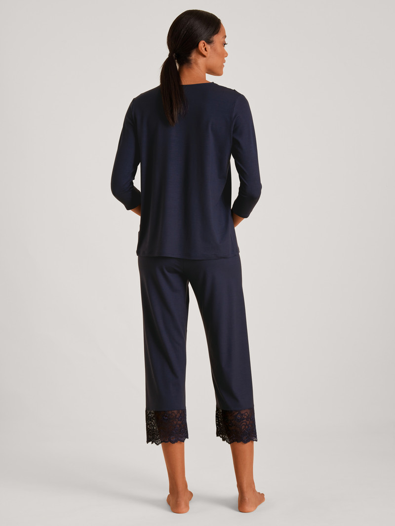 Women Calida Elegant Dreams 7/8 Pyjama Sleepwear Dark Lapis Blue | 581920-QLJ