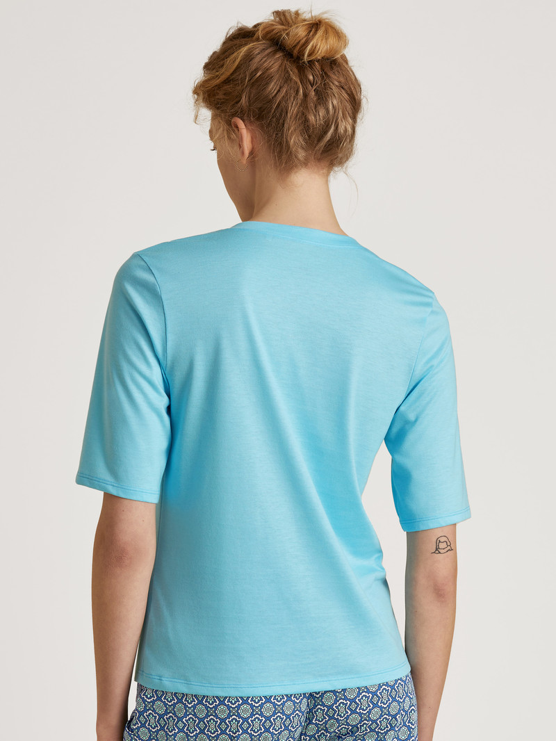 Women Calida Favourites Energy Shirt Short Sleeve Loungewear Blue Topaz | 730429-WSC